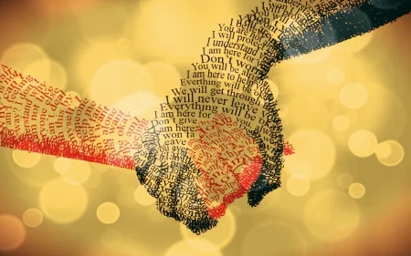 Two hands joined, illustrated with Hebrew letters