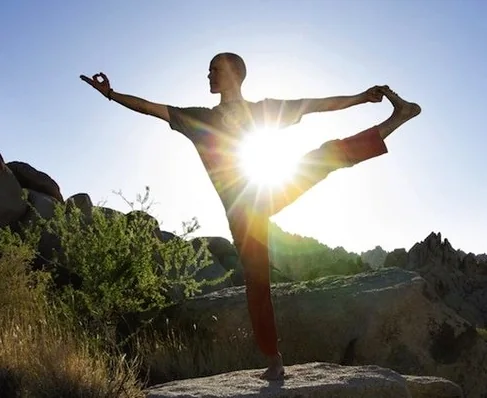 Person balancing in a yoga pose outdoors